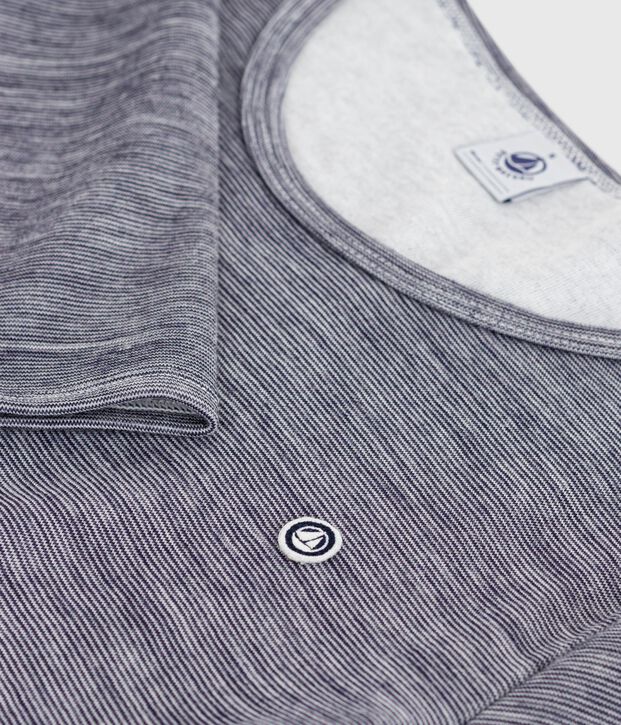 Lang&auml;rmeliges Damen-T-Shirt aus Wolle und Baumwolle mit Streifen blau/weiss