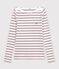 Lang&auml;rmeliges Damen T-Shirt aus Baumwolle mit Offizierskragen und Streifen weiss/rot