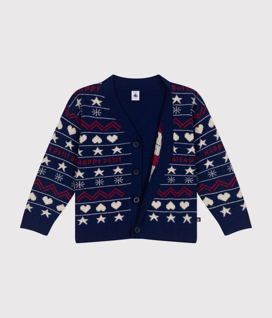 Kinder-Cardigan aus Woll- und Baumwoll-Jacquard für Jungen blau MEDIEVAL/weiss MULTICO