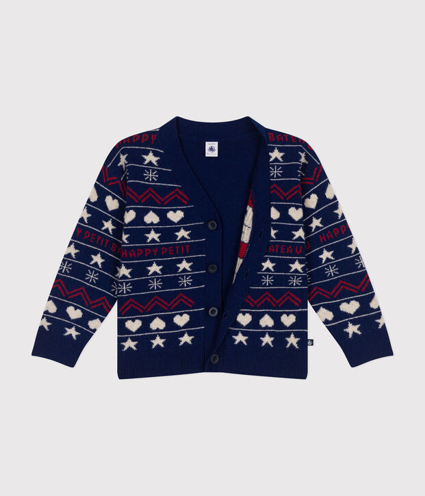 Kinder-Cardigan aus Woll- und Baumwoll-Jacquard f&uuml;r Jungen blau/vielfarbig