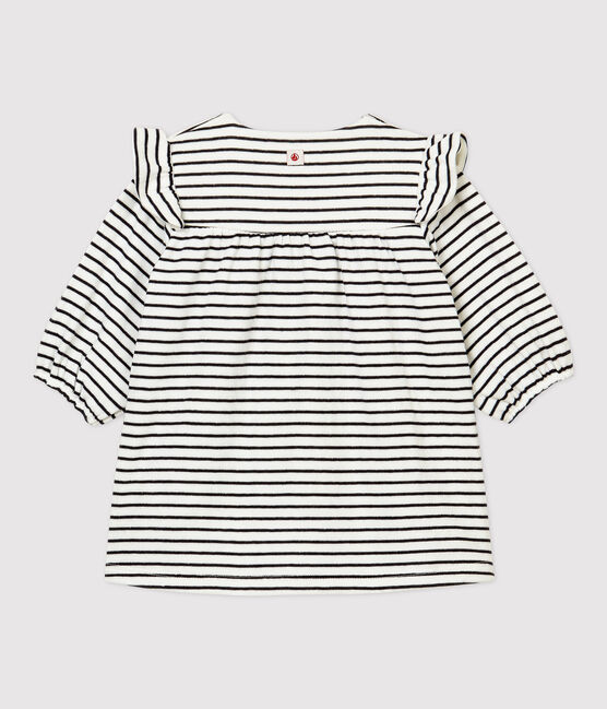 Babykleid Mädchen, gestreift, aus Bio-Baumwolle weiss MARSHMALLOW/blau SMOKING