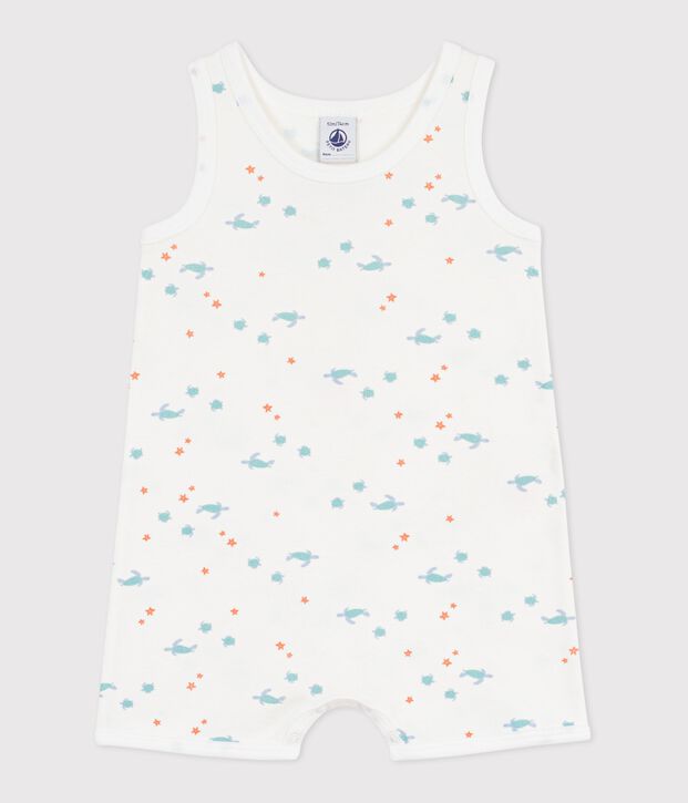 &Auml;rmelloser Baby-Kurzoverall aus Baumwolle mit Schildkr&ouml;ten-Motiv weiss/vielfarbig