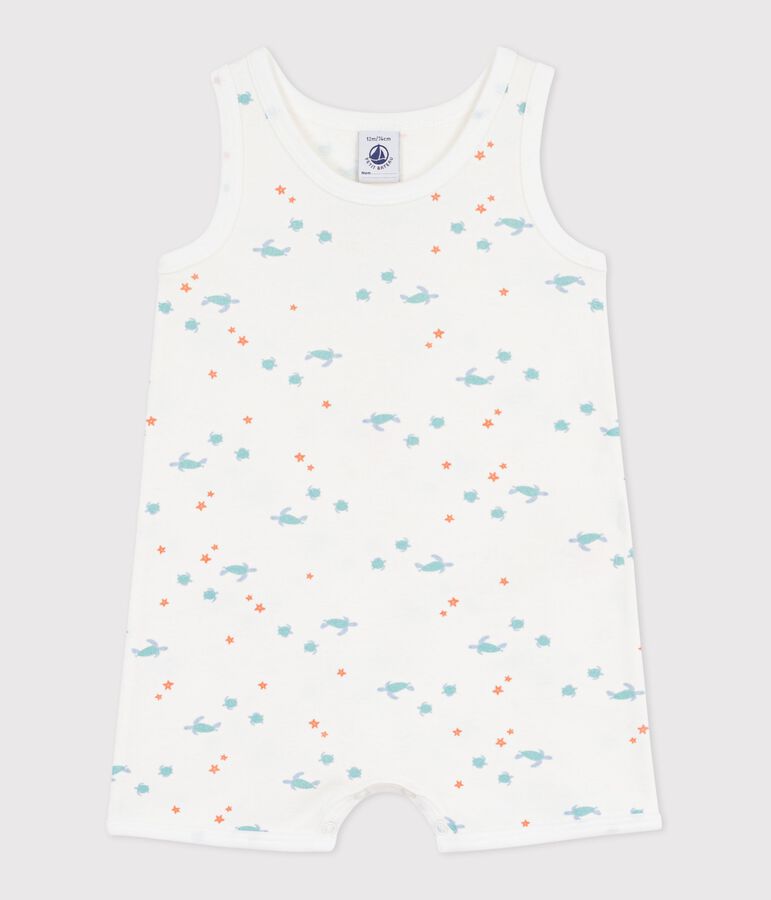&Auml;rmelloser Baby-Kurzoverall aus Baumwolle mit Schildkr&ouml;ten-Motiv weiss/vielfarbig