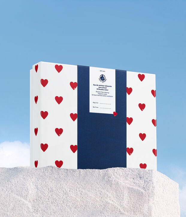 Babyparf&uuml;m-Geschenkbox 50 ml & Herztr&ouml;ster weiss/weiss