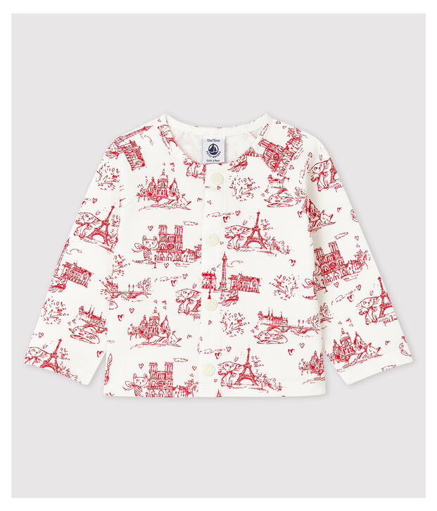 Baby-Cardigan aus bedrucktem Molton f&uuml;r M&auml;dchen weiss/rot