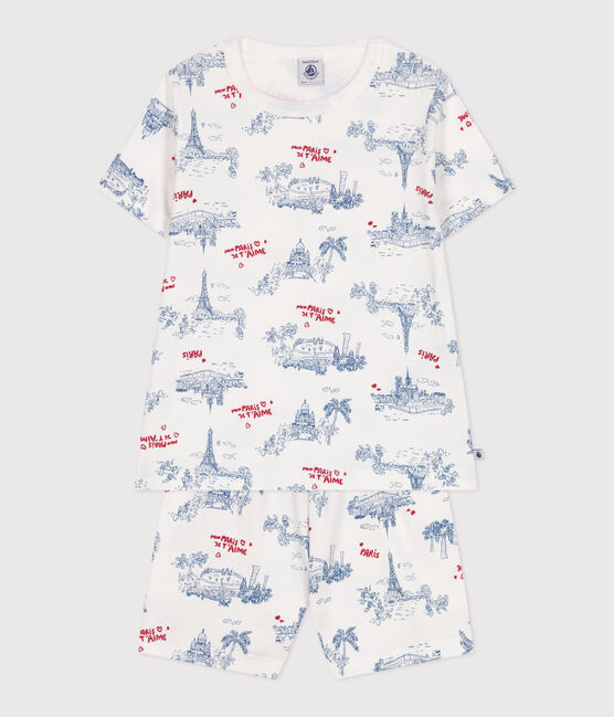 Kinder-Kurzpyjama aus Baumwolle mit Paris-Motiven weiss MARSHMALLOW/weiss MULTICO