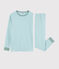 Kinderpyjama aus Rippstrick mit blauen Streifen blau TIKI/weiss MARSHMALLOW