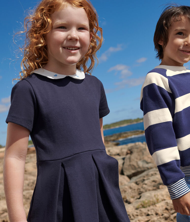 Kurz&auml;rmeliges Kinder-Kleid aus einfarbiger Baumwolle blau