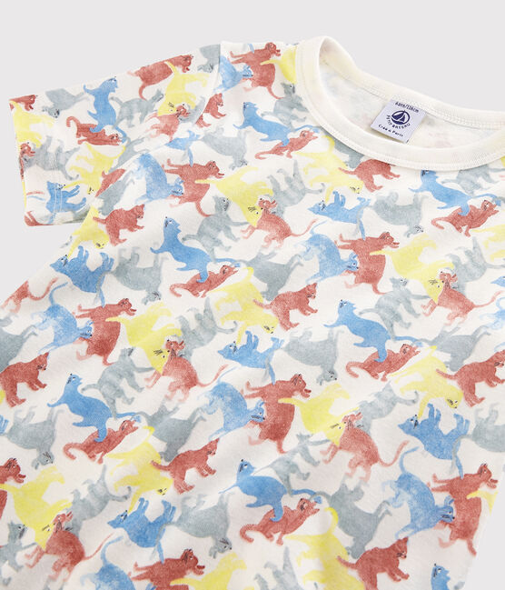 Kinderpyjama aus Bio-Baumwolle mit Katzenmotiv für Jungen weiss MARSHMALLOW/weiss MULTICO