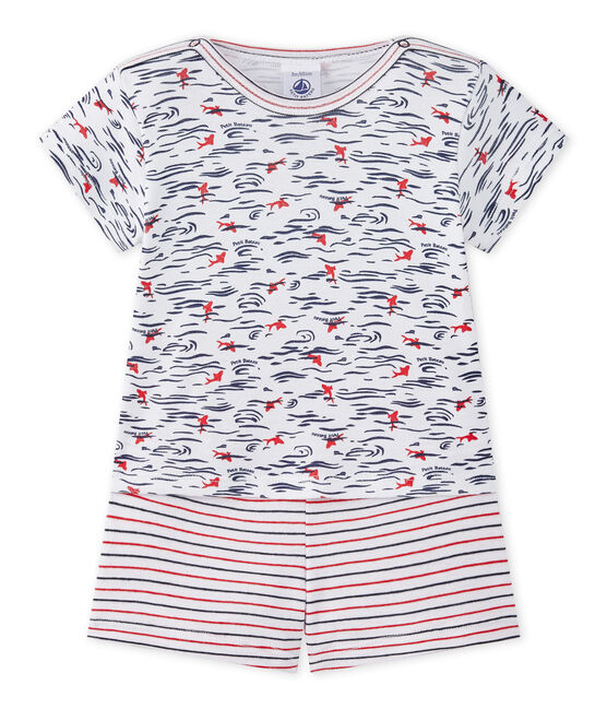Zweiteiliger kurzer Baby-Jungen-Schlafanzug weiss ECUME/weiss MULTICO