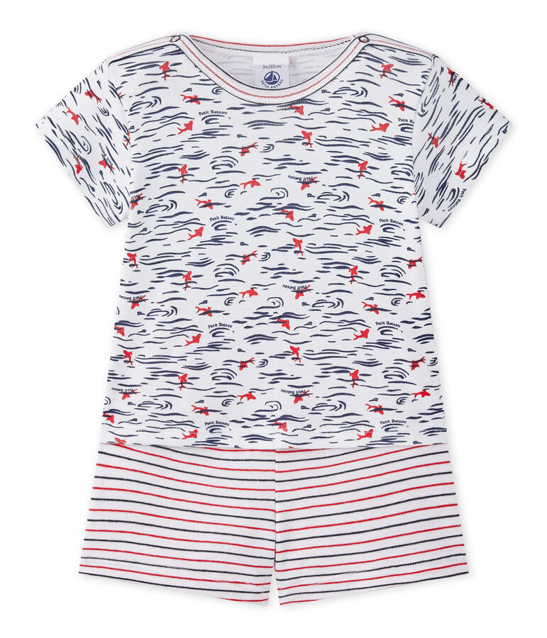 Zweiteiliger kurzer Baby-Jungen-Schlafanzug weiss/vielfarbig