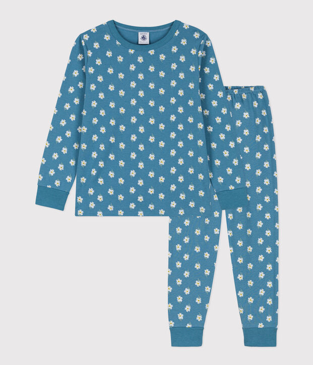 Kinderpyjama aus Baumwolle mit Blumenmotiv f&uuml;r M&auml;dchen blau/vielfarbig