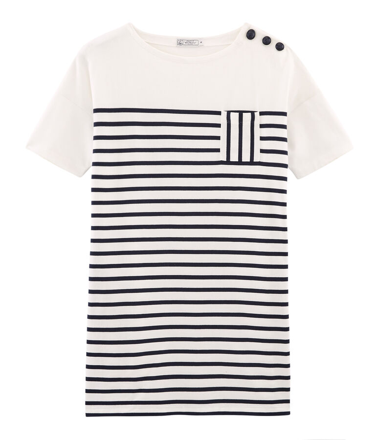 Kurz&auml;rmeliges kleid damen weiss/blau