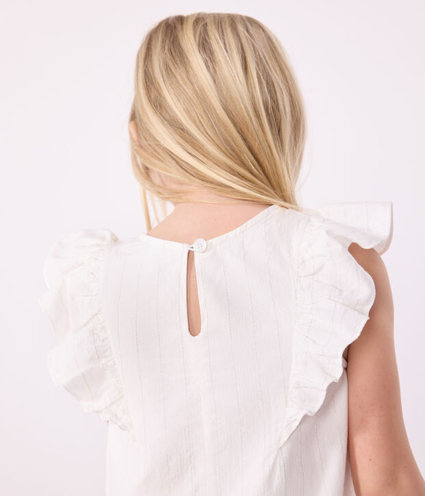 Kurz&auml;rmeliges Kinder-Kleid aus Baumwolle weiss/grau