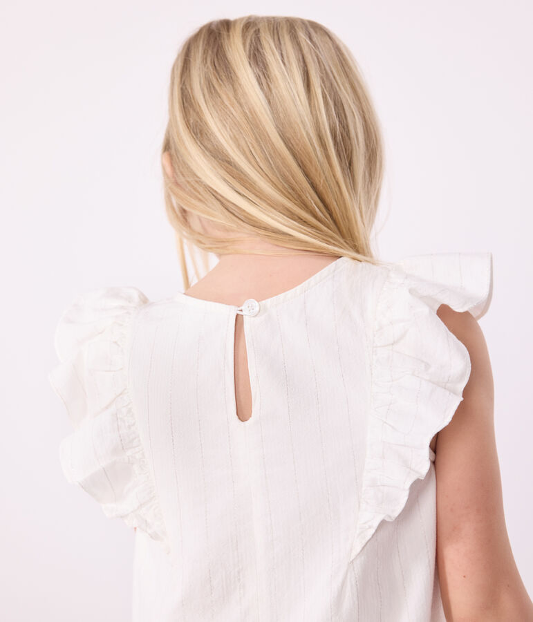 Kurz&auml;rmeliges Kinder-Kleid aus Baumwolle weiss/grau