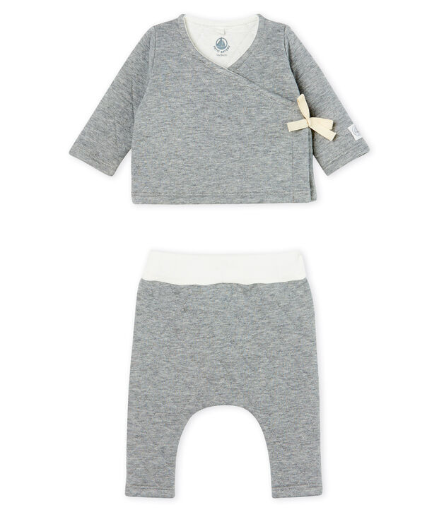 2-teiliges Baby-Set aus gestepptem Doppeljersey grau