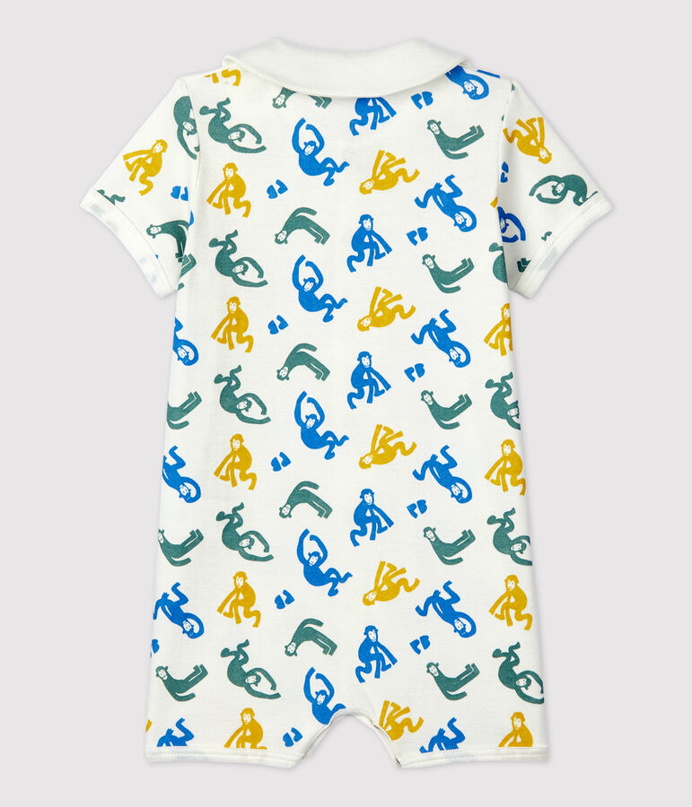 Phosphoreszierender kurzer Baby-Einteiler aus Baumwolle mit Affenmotiv weiss MARSHMALLOW/weiss MULTICO