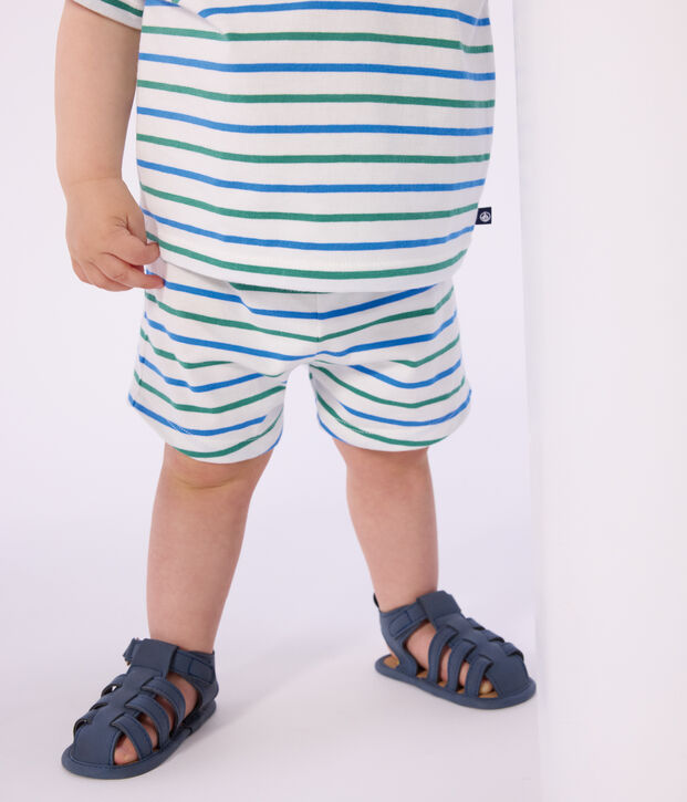 Baby-Shorts aus Baumwolle mit zweifarbigen Streifen weiss/vielfarbig