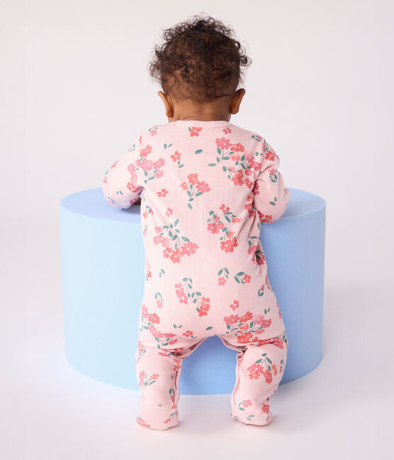 Strampler aus Doppeljersey mit Blumenmuster rosa JOLI/weiss MULTICO
