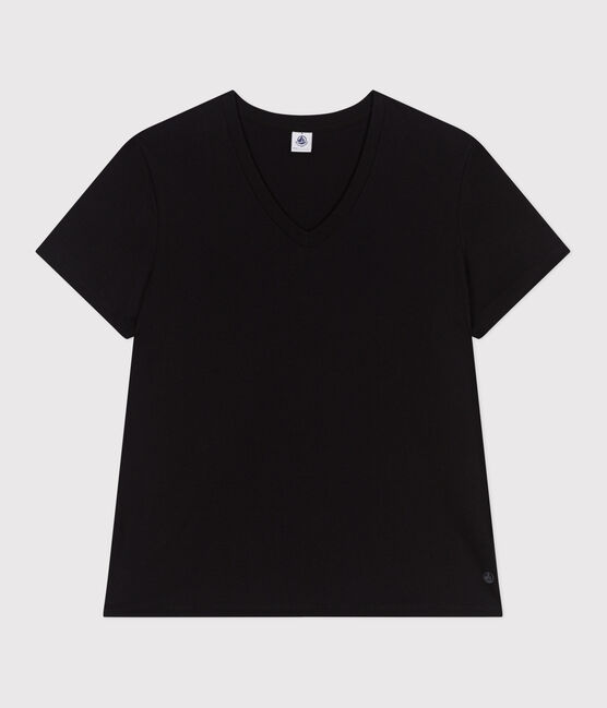 Damen T-Shirt Le Droit aus einfarbiger Baumwolle schwarz BLACK