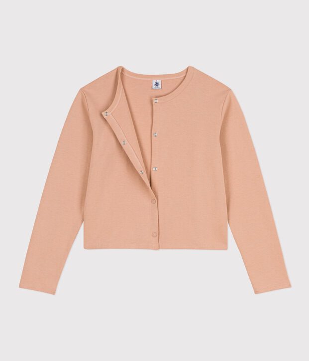 Damen-Cardigan aus dicker Baumwolle mit Druckkn&ouml;pfen beige