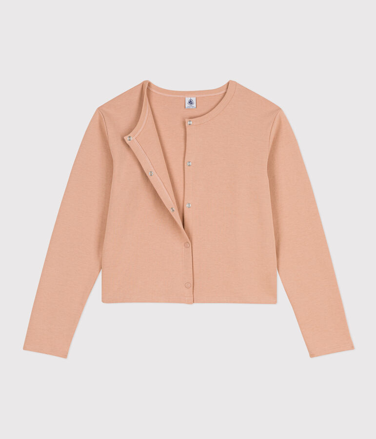 Damen-Cardigan aus dicker Baumwolle mit Druckkn&ouml;pfen beige