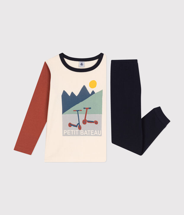 Einfarbiger Kinderpyjama mit Rollermotiv, aus Baumwolle blau/vielfarbig