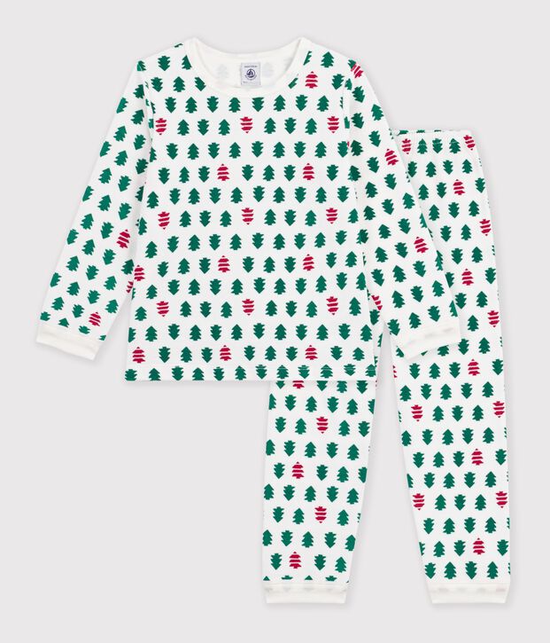 Kinder-Pyjama aus gemustertem Nicki weiss/vielfarbig