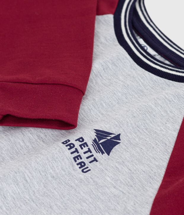 Lang&auml;rmeliges Kinder-T-Shirt aus einfarbiger Baumwolle grau/rot