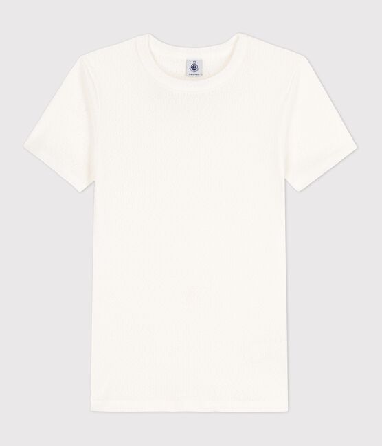 T-Shirt L’ICONIQUE aus durchbrochener Baumwolle für Damen weiss MARSHMALLOW