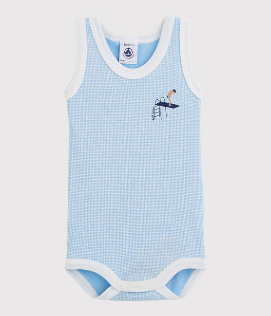 Ärmelloser Baby-Body Jungen blau PLACID/weiss MARSHMALLOW