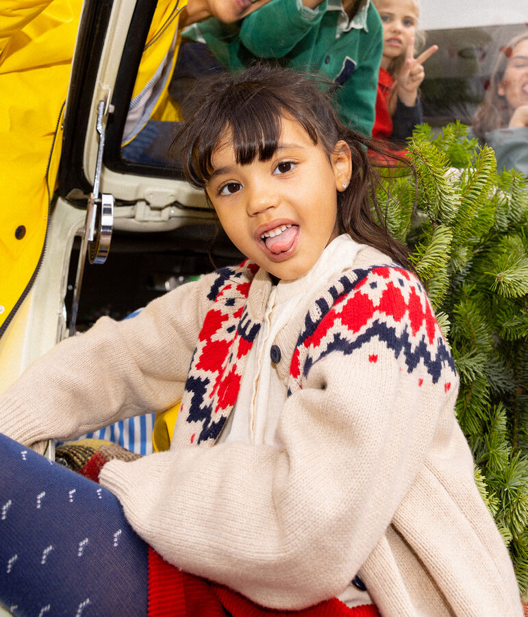 Kinder-Cardigan aus Wolle und Baumwolle f&uuml;r M&auml;dchen beige/vielfarbig