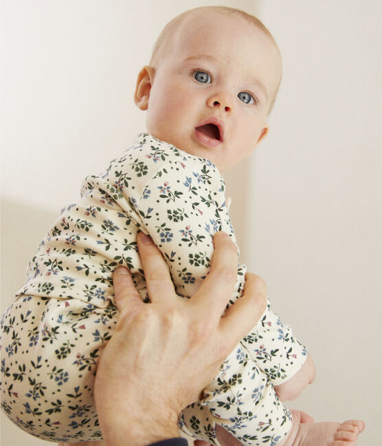 Dreiteiliges Baby-Set aus geblümter Baumwolle weiss AVALANCHE/ MULTICO