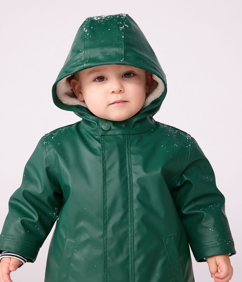 Warme Baby-Regenjacke mit Sherpa gr&uuml;n