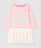Langärmeliges Kinderkleid aus Baumwolle und Tüll für Mädchen rosa MINOIS/ MARSHMALLOW ARGENT BRILLANT