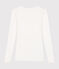 Langärmeliges, eng anliegendes Damen-T-Shirt aus leichter Baumwolle weiss MARSHMALLOW