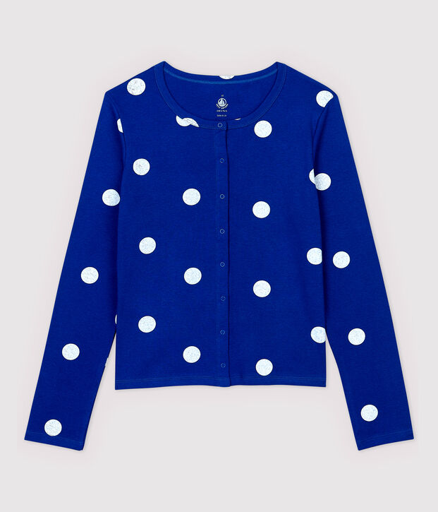 Cardigan aus Baumwolle/Leinen mit Aufdruck f&uuml;r Damen blau/weiss