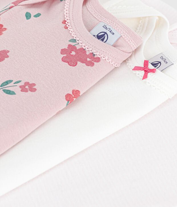 Set kurz&auml;rmeliger Baby-Bodys aus Baumwolle mit Blumenmuster vielfarbig