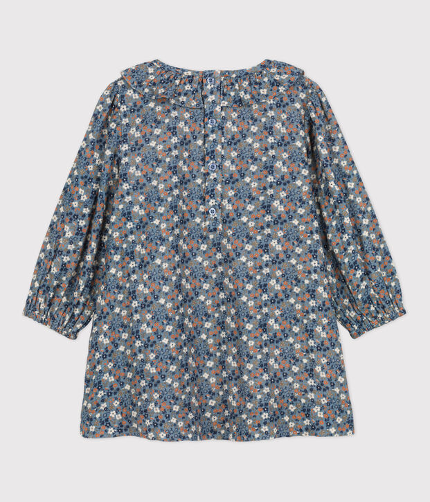 Lang&auml;rmeliges, gebl&uuml;mtes Kinderkleid aus Musselin f&uuml;r M&auml;dchen blau/vielfarbig