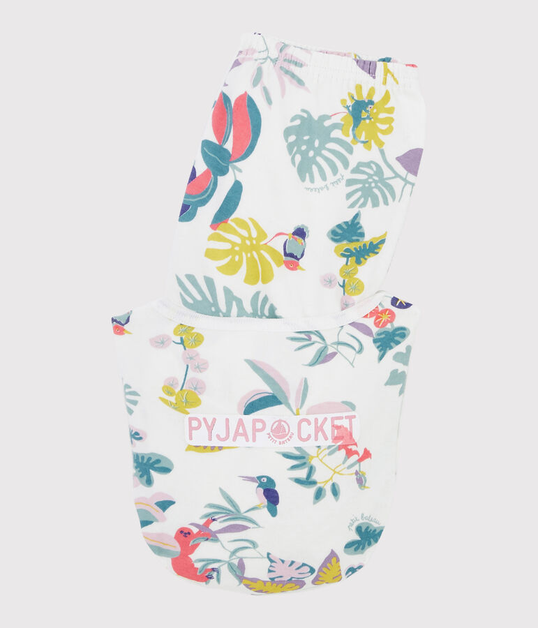 Kinderpyjama aus Doppeljersey mit Dschungelaufdruck f&uuml;r M&auml;dchen weiss/vielfarbig