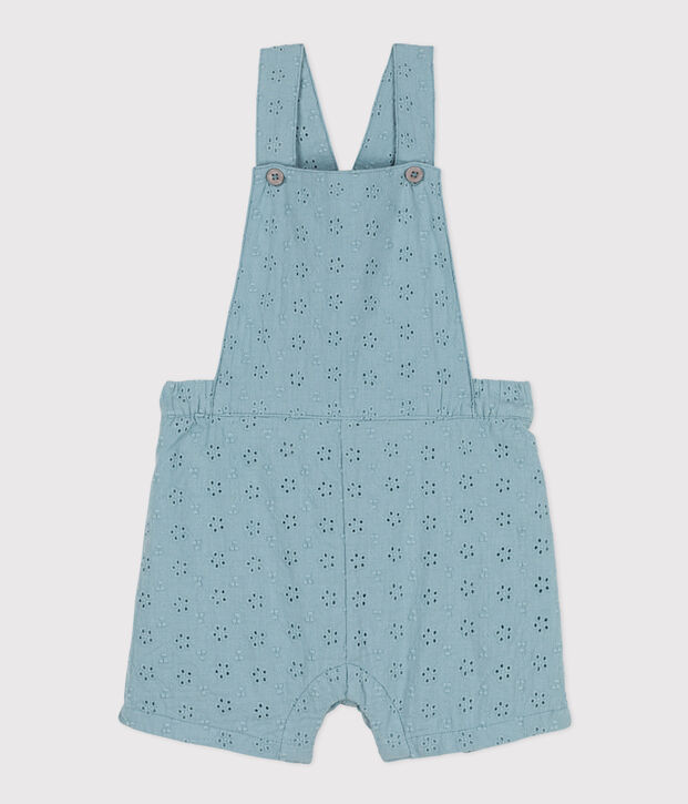Kurze Baby-Overall in Broderie Anglaise blau