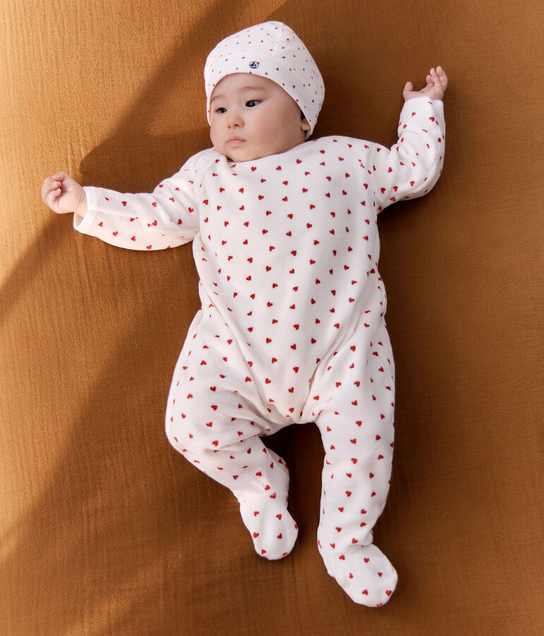 Baby-Pyjama aus Samt, mit Herzmotiv weiss/rot