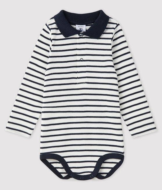 Langärmliger Baby-Body für Jungen weiss MARSHMALLOW/blau SMOKING