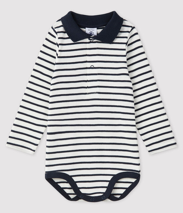 Lang&auml;rmliger Baby-Body f&uuml;r Jungen weiss/blau