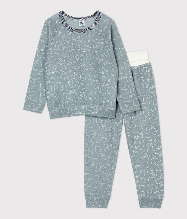 Kinderpyjama aus Frottee mit B&auml;renmotiv grau/weiss