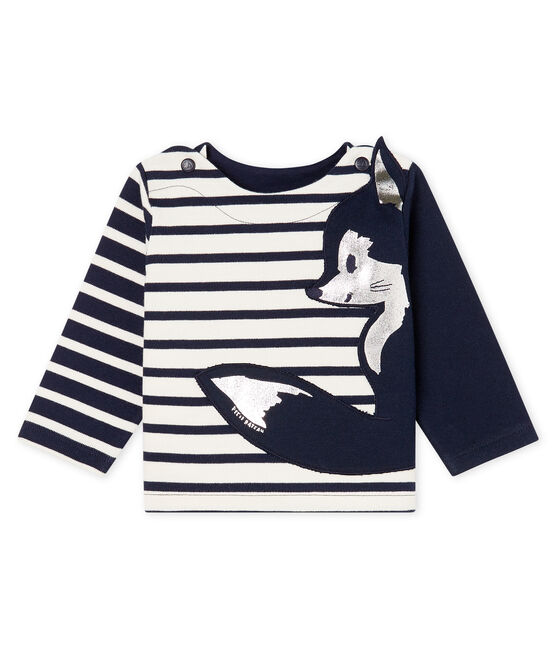 Neu interpretiertes Baby-Streifenshirt für Jungen beige COQUILLE/blau SMOKING