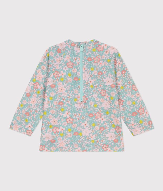 Baby-T-Shirt mit UV-Schutz, Blumenmuster blau/vielfarbig
