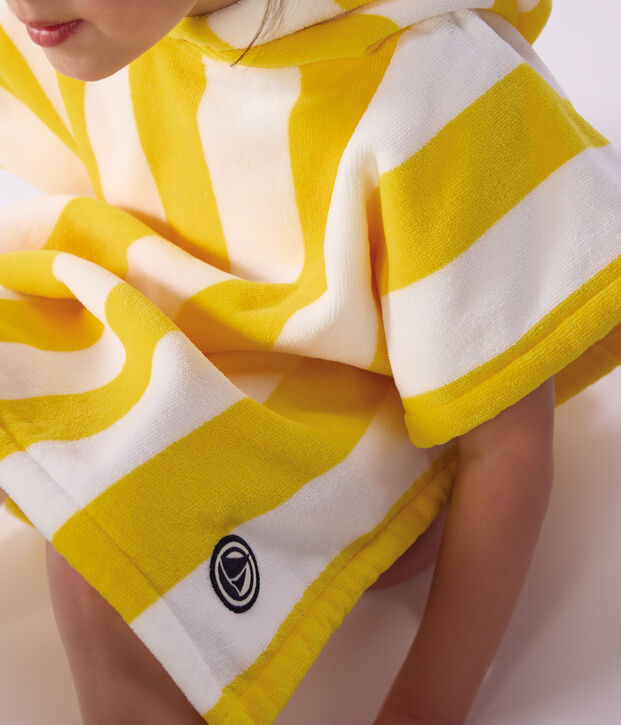 Kinder-Badeponcho aus Baumwollfrottee mit Streifen gelb/weiss