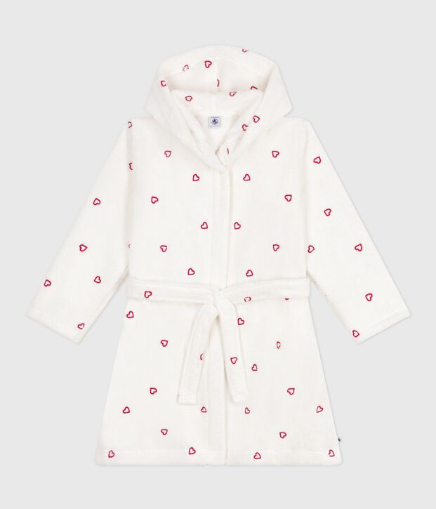 Kinder-Bademantel aus Frottee mit bestickten Herzen weiss/rot