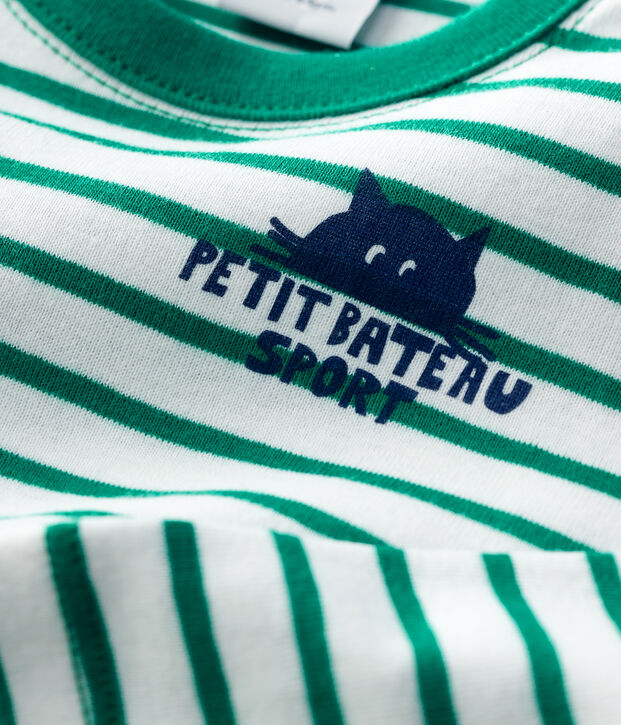 Baby-T-Shirt aus Baumwolle mit Streifenmuster weiss/gr&uuml;n